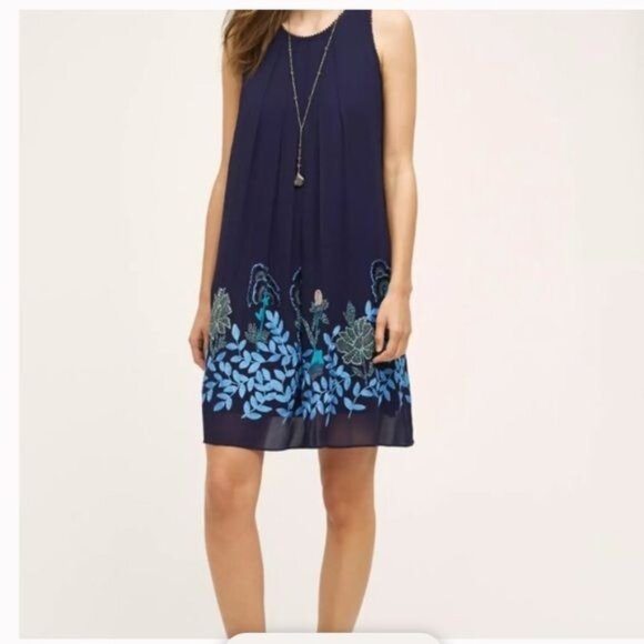 Anthro Not So Serious Pallavi Mohan embroidered Sleeveless Woodvine Swing Dress - Picture 10 of 10
